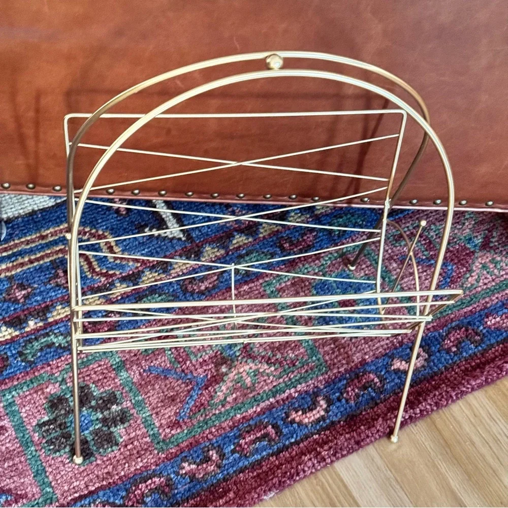 Mid-Century Modern, Gold Metal Brass Magazine Rack